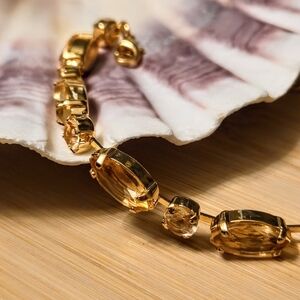 Natural Yellow Citrine 21.7 Total Carats In Classic Gold Plated Tennis Bracelet